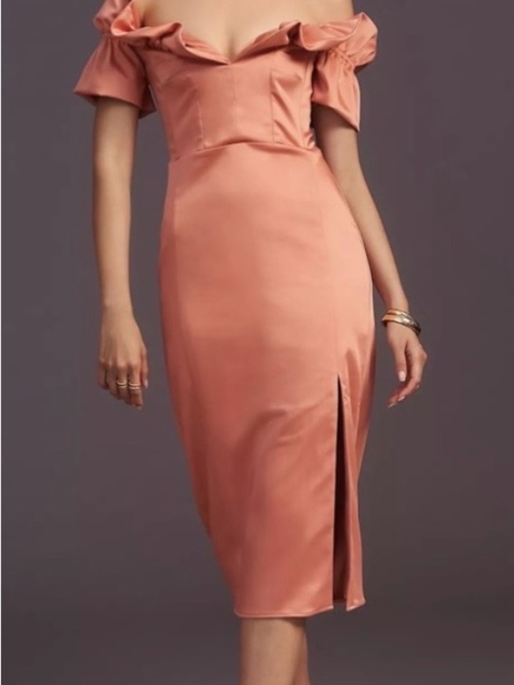 Anthropologie Coral Off-Shoulder Midi Dress